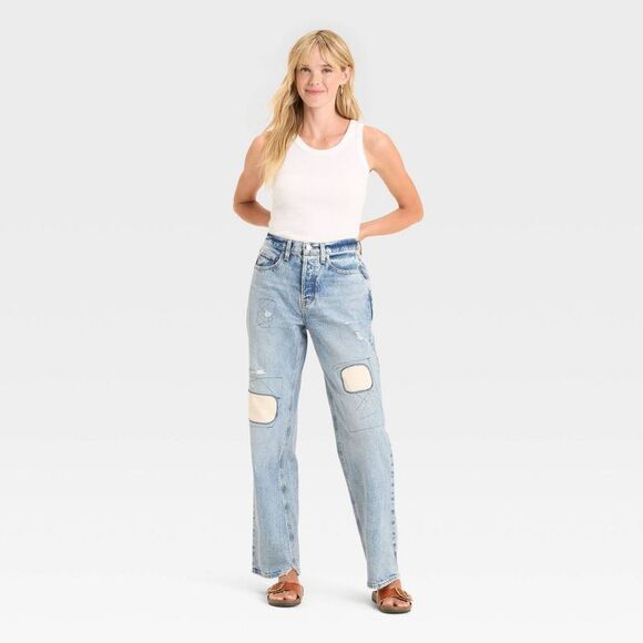 Universal Thread - Women's Mid-Rise Patchwork 90's Baggy Jeans - Univ Light Wash - Picture 3 of 4